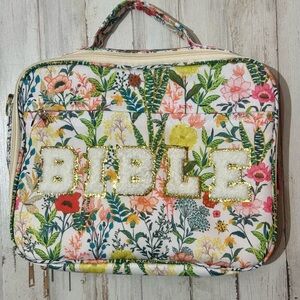 FLORAL BIBLE BAG ZIP AROUND CASE ORGANIZER WITH HANDLE NO CROSSBODY STRAP